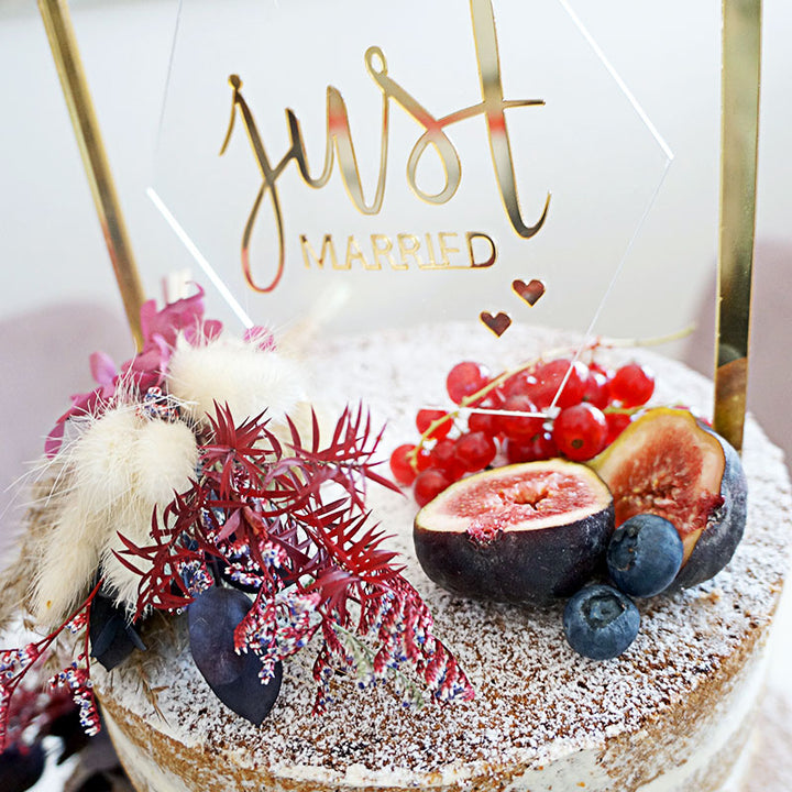 Boho Wedding Vanille-Himbeere 3-stöckig inkl. Deko und Cake-Topper - für 65 Personen!