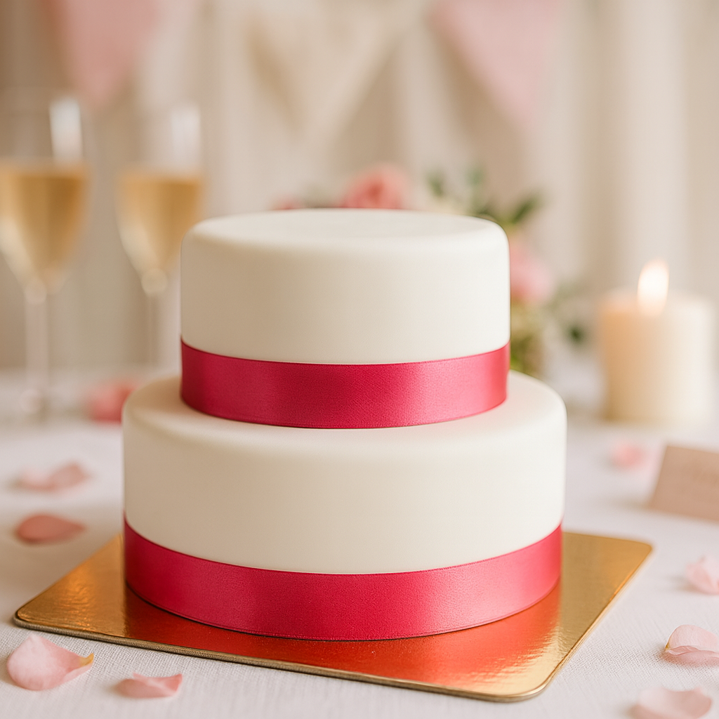 2-stöckige weiße Deluxe Torte mit Tortenband