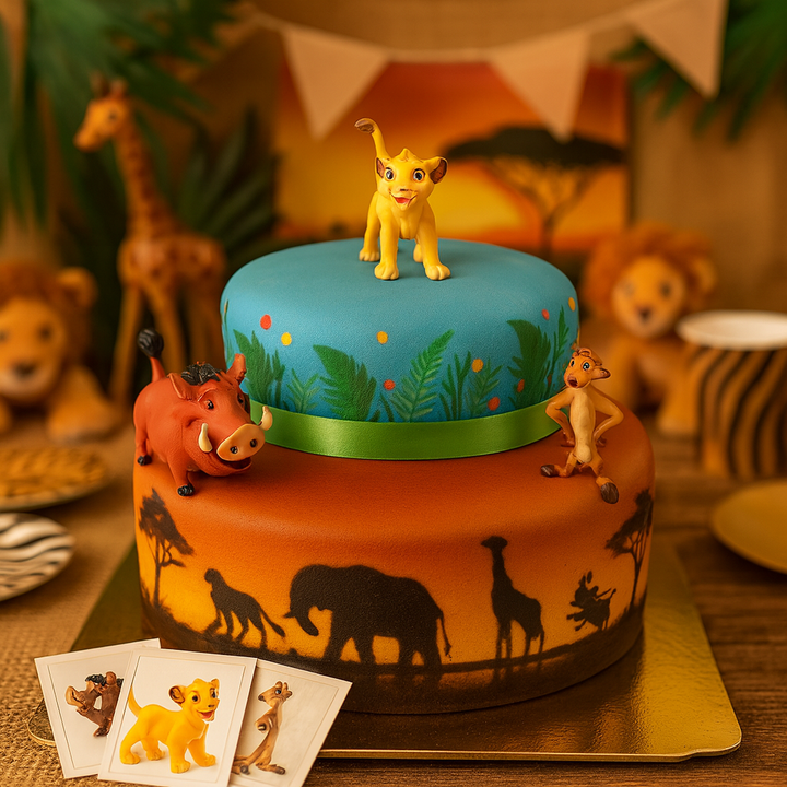Simba®, Timon & Pumbaa® auf 2-stöckiger Savannen-Torte