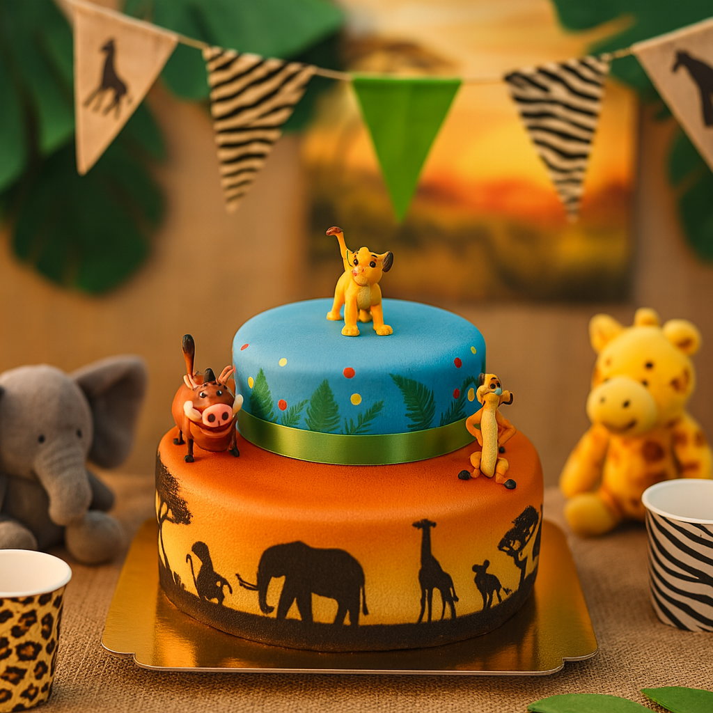 Simba®, Timon & Pumbaa® auf 2-stöckiger Savannen-Torte