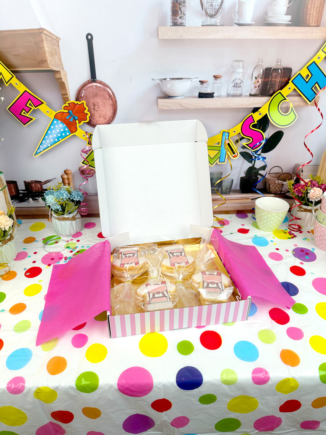 Pinke Schulranzen-Kekse (12 Stück)