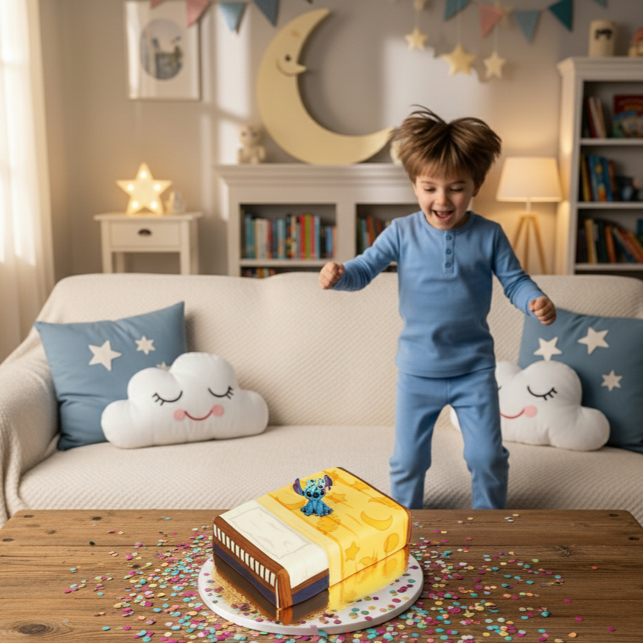 Stitch® mit Schrulle auf Bett-Torte