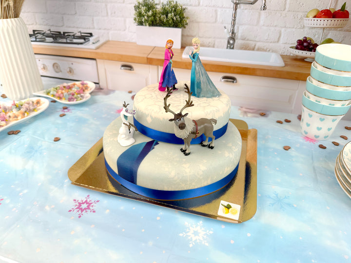 Die Eiskönigin® Elsa, Schwester Anna & Olaf Figuren auf 2-stöckiger Schneeflocken-Torte