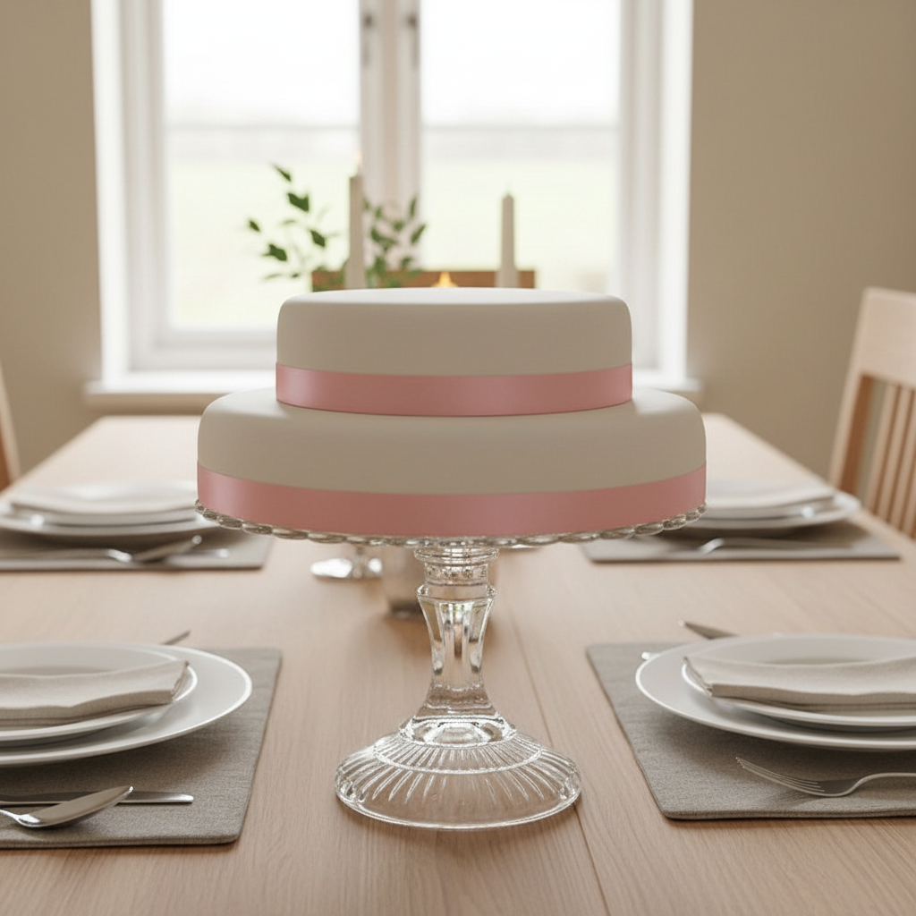 Zweistöckige weiße Torte mit Tortenband