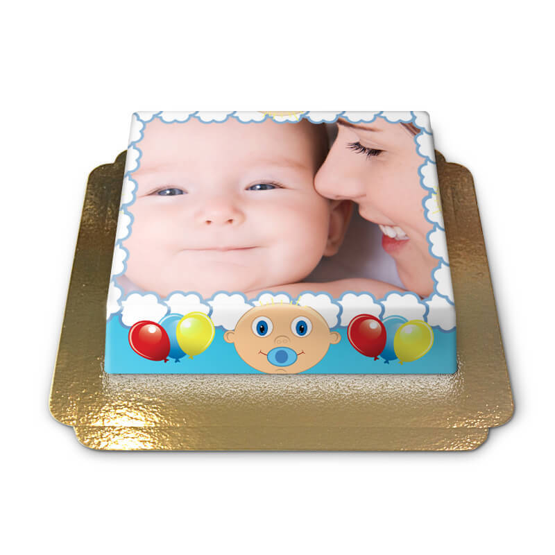 Fototorte im blauen Baby-Design