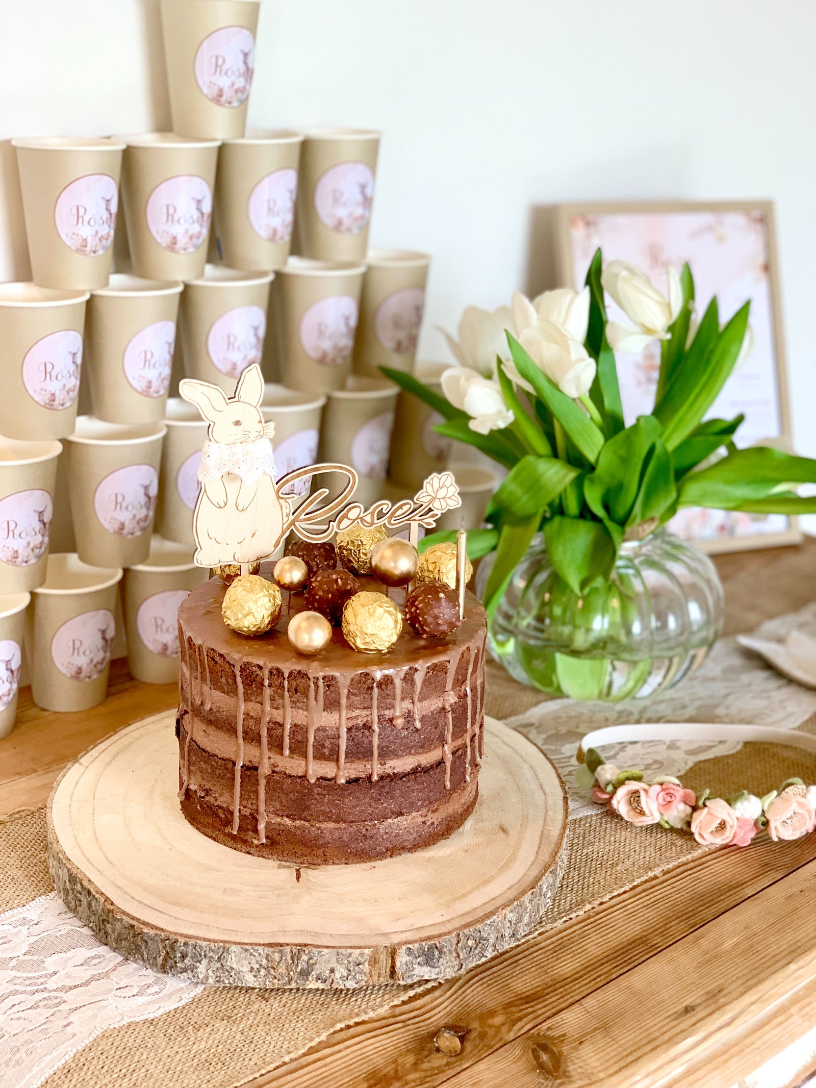 cake with rocher chocolates