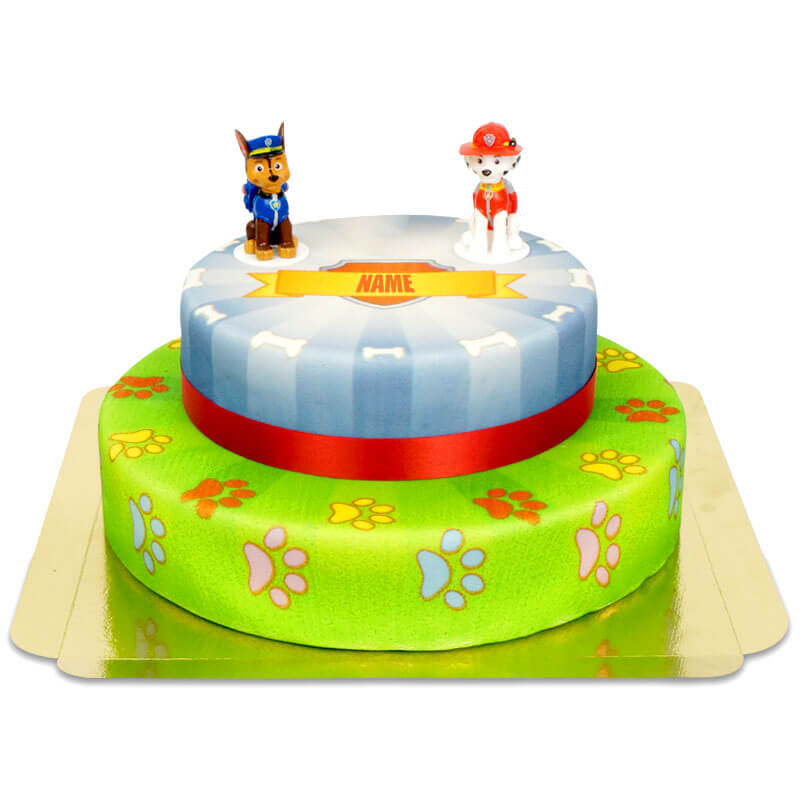 Chase und Marshall aus PAW Patrol® auf zweistöckiger Hundehelden-Torte