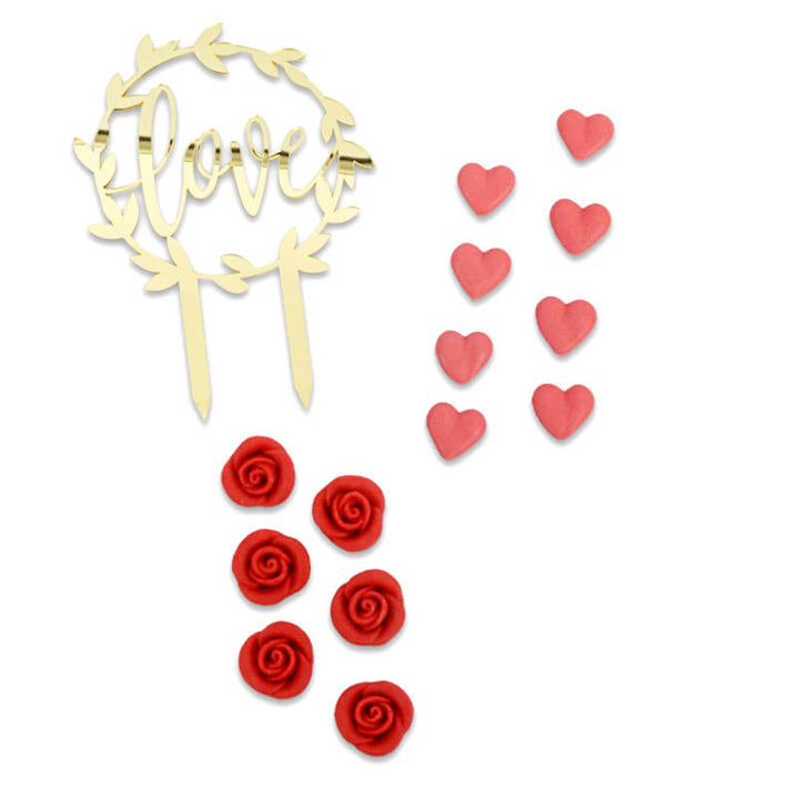 Dekoset Valentinstag, rot (Cake Topper gold)