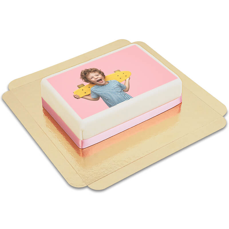 Eckige Fototorte mit Tortenband