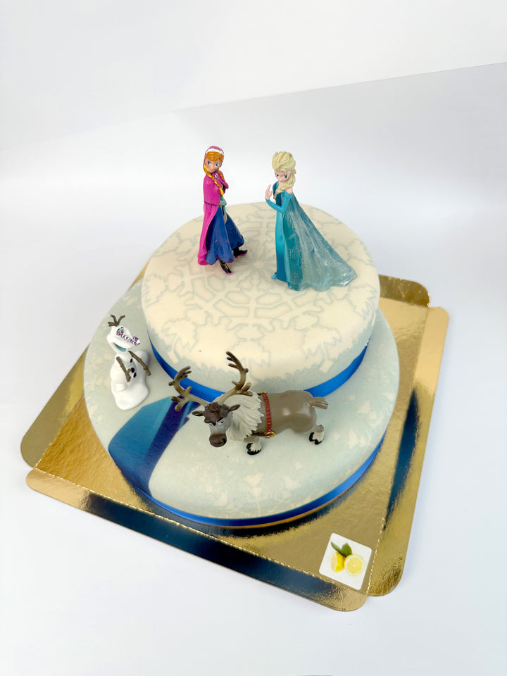 Die Eiskönigin® Elsa, Schwester Anna & Olaf Figuren auf 2-stöckiger Schneeflocken-Torte