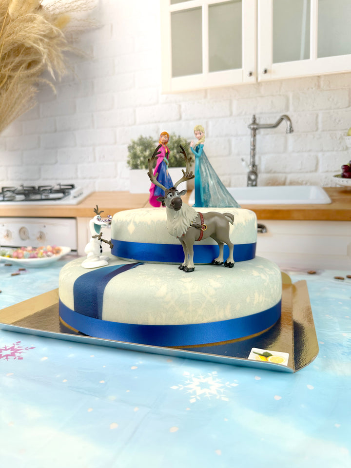 Die Eiskönigin® Elsa, Schwester Anna & Olaf Figuren auf 2-stöckiger Schneeflocken-Torte