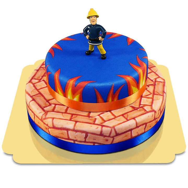 Feuerwehrmann Sam® auf zweistöckiger Feuer-Torte