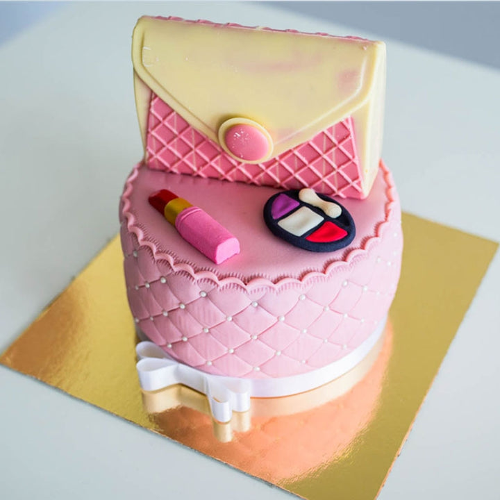 Deluxe Make-Up Torte, Rund doppelte Höhe mit weißer Schokotasche