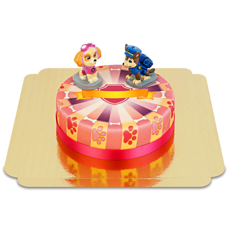 Paw Patrol® auf pinker Hundepfoten-Torte