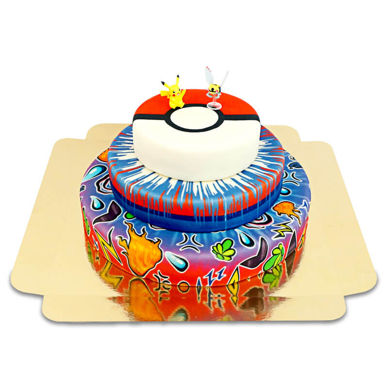 Pokémon®-Figur auf 3-stöckiger Spielball-Torte