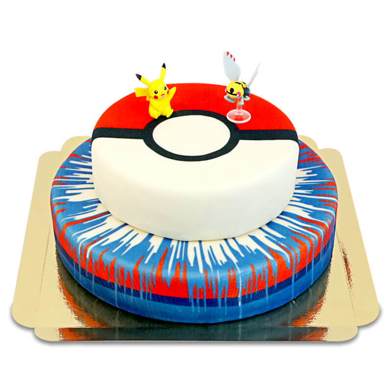 Pokémon®-Figur auf zweistöckiger Spielball-Torte