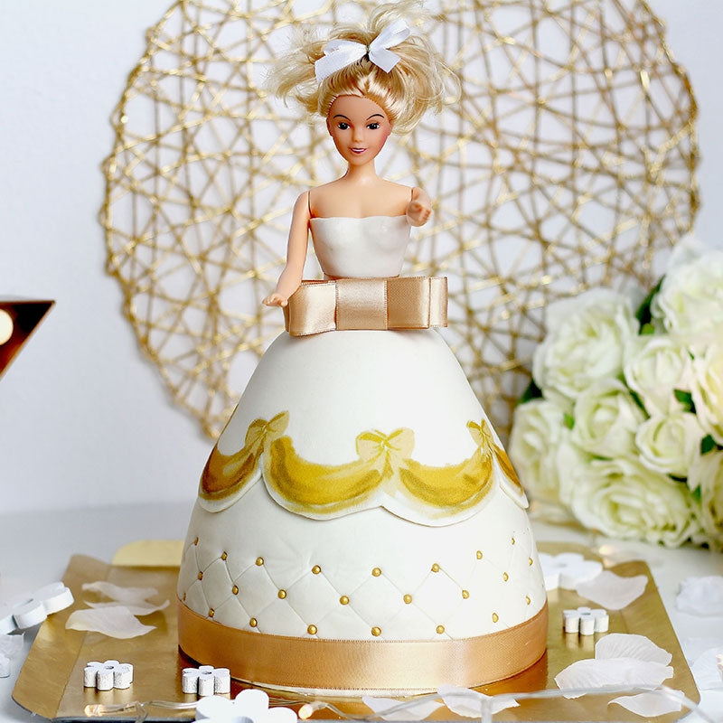 Deluxe Puppenprinzessin-Torte mit goldenem Kleid