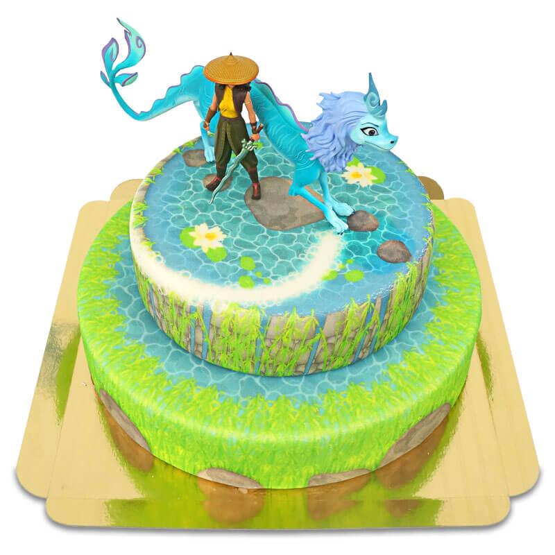 Raya und der letzte Drache® auf zweistöckiger magischer Brunnen-Torte