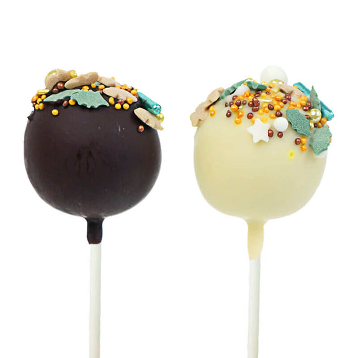 Weihnachts-Cake-Pops mit gold-grünen Streuseln (12 Stück)