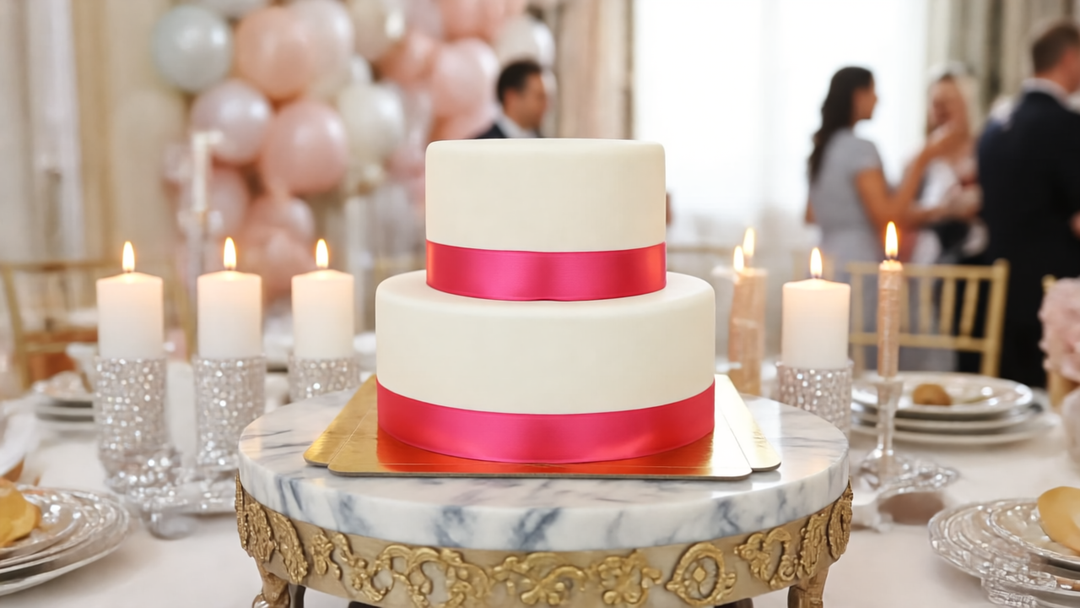 2-stöckige weiße Deluxe Torte mit Tortenband